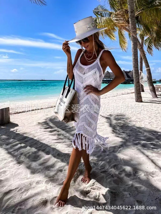 Bohemian Crochet Backless Beach Cover-Up Dress