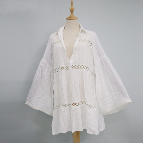 Plus Size Hollow Out Bell Sleeve Beach Cover-Up