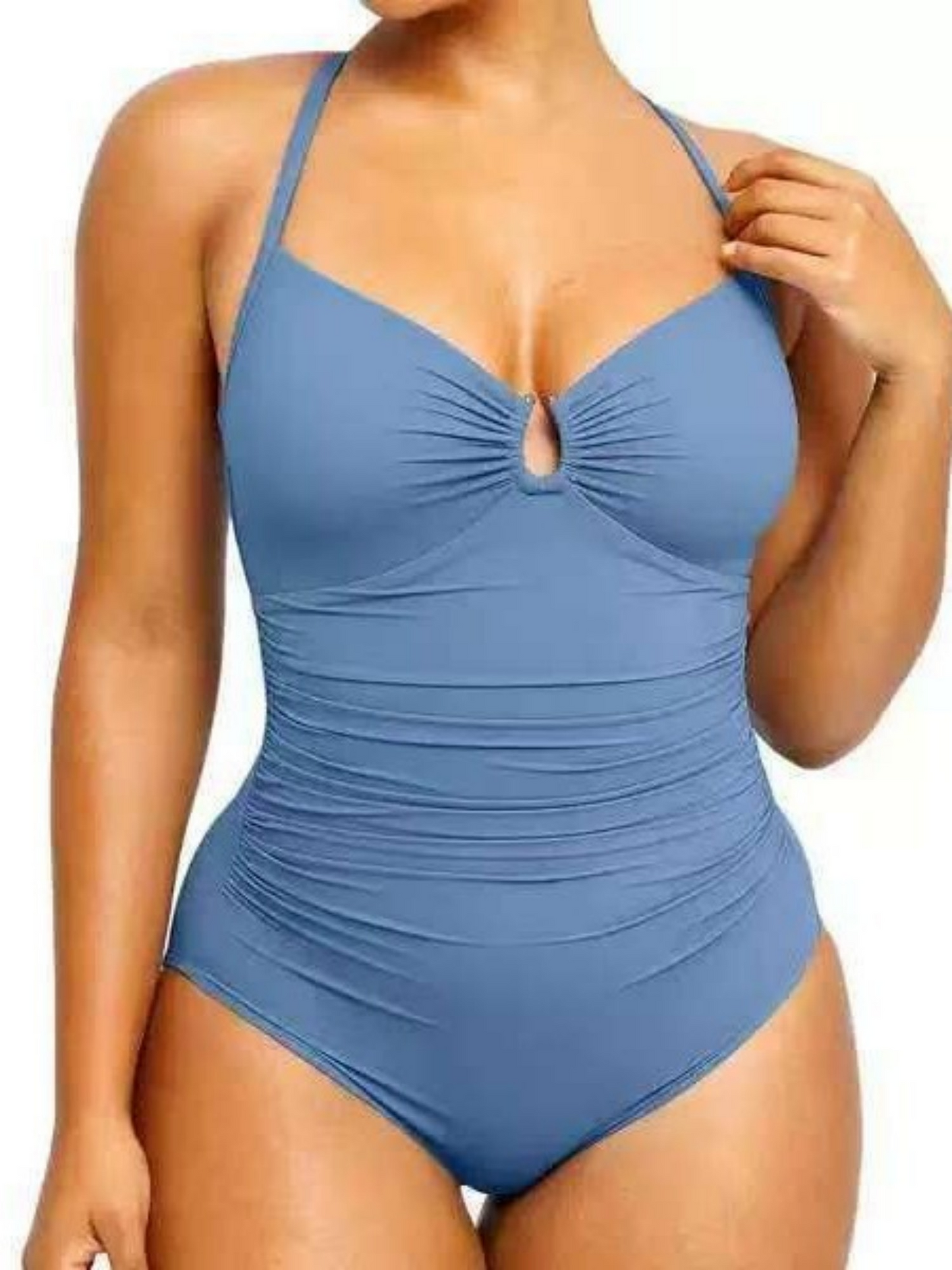 Solid Color Slim Fit One-Piece Swimsuit for Women with Double Shoulder Straps