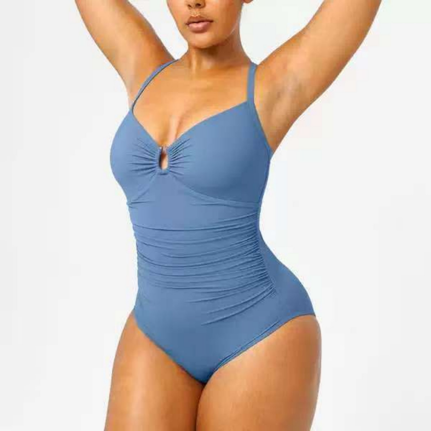 Solid Color Slim Fit One-Piece Swimsuit for Women with Double Shoulder Straps