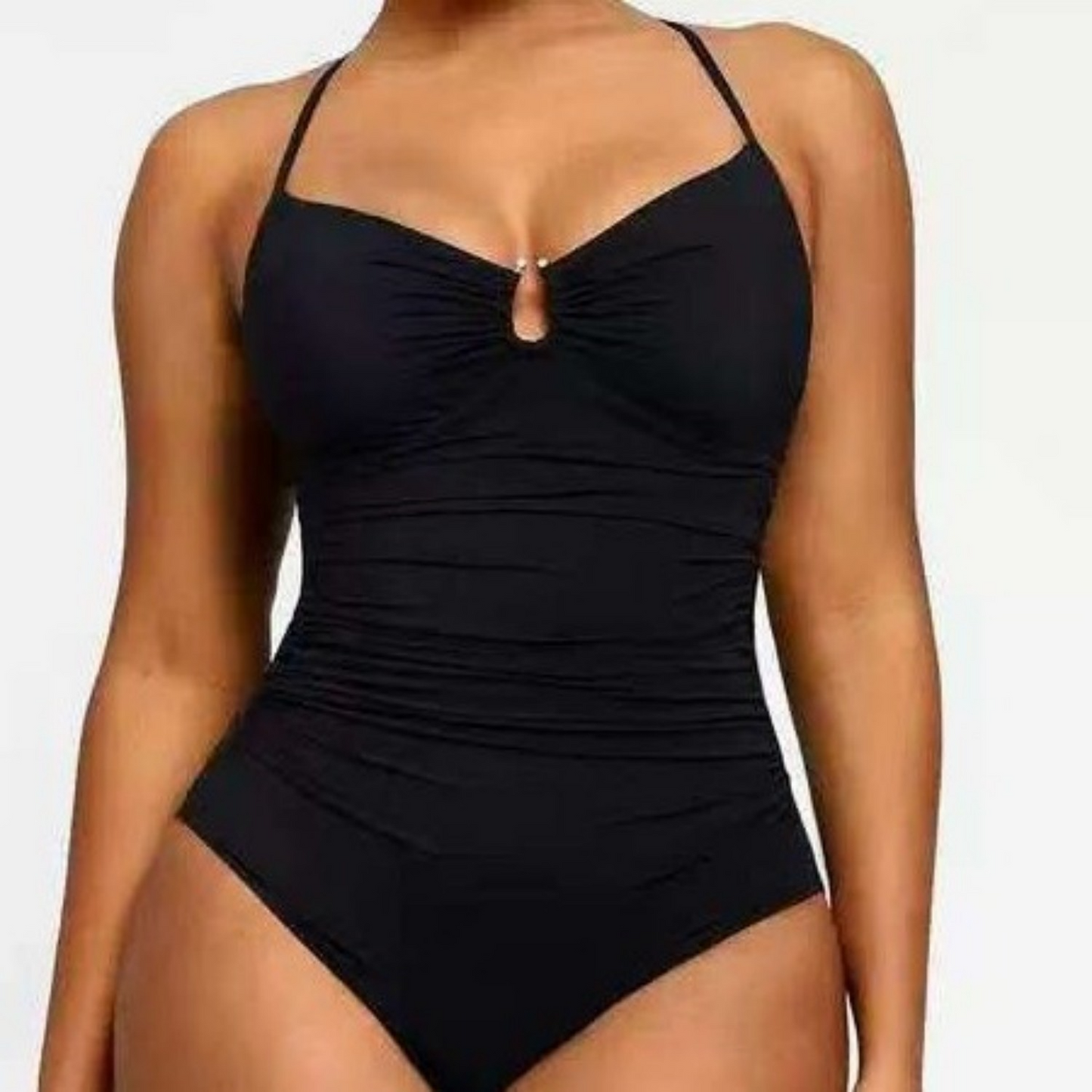 Solid Color Slim Fit One-Piece Swimsuit for Women with Double Shoulder Straps