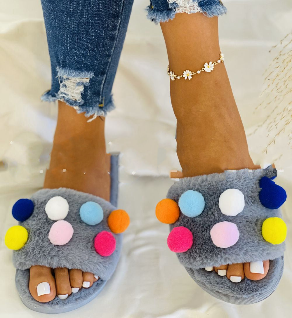 Plush Plus Size Women's Flat-Bottomed Slippers