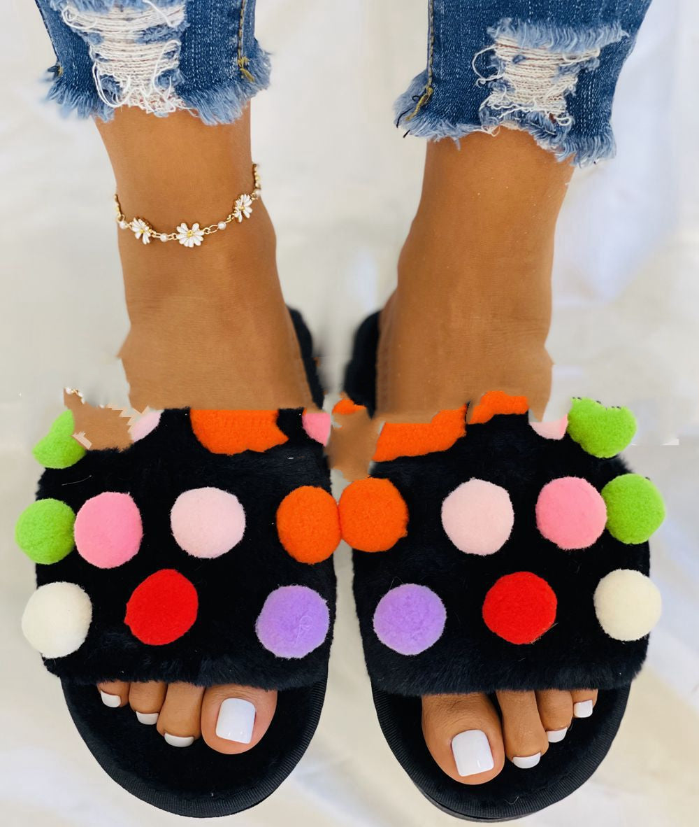 Plush Plus Size Women's Flat-Bottomed Slippers