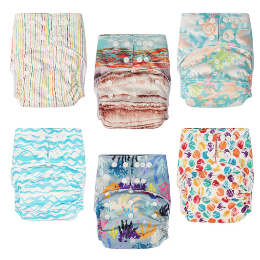 Tewdim Cloth Diapers for Babies Reusable one Size Pocket Washable 6 Diapers +6 Inserts