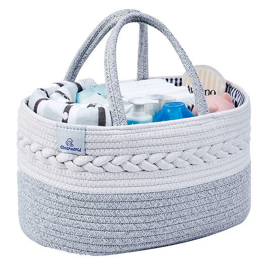 Clearworld Baby Diaper Caddy Organizer - 100% Cotton Rope. For Boys and Girls (Grey)