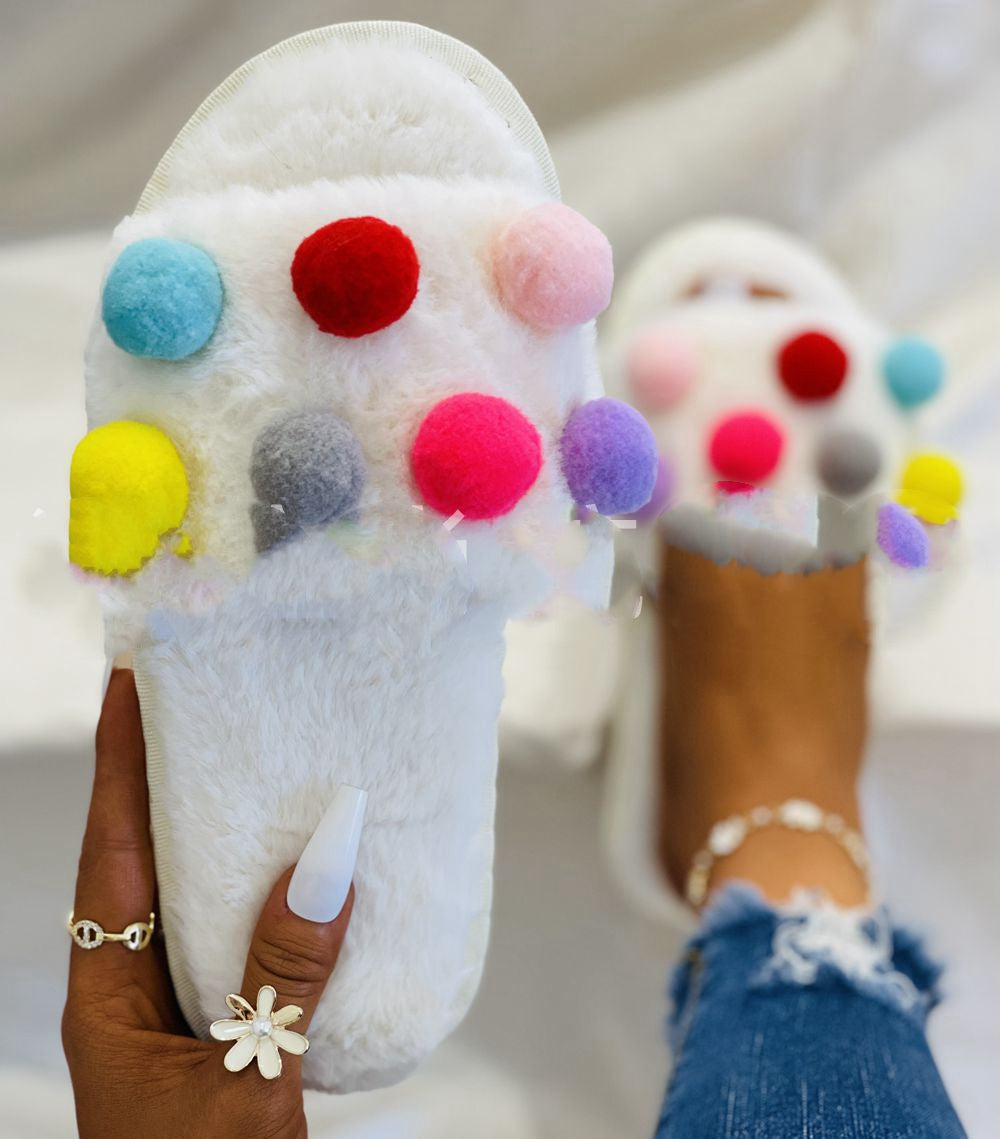 Plush Plus Size Women's Flat-Bottomed Slippers